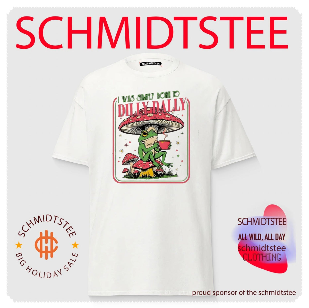 I was simply born to dilly dally cartoon frog sitting on mushroom shirt