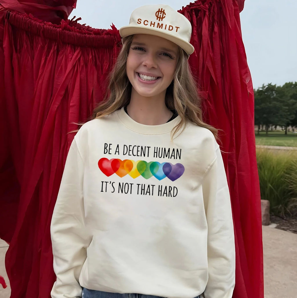 Be a decent human it’s not that hard rainbow hearts graphic shirt