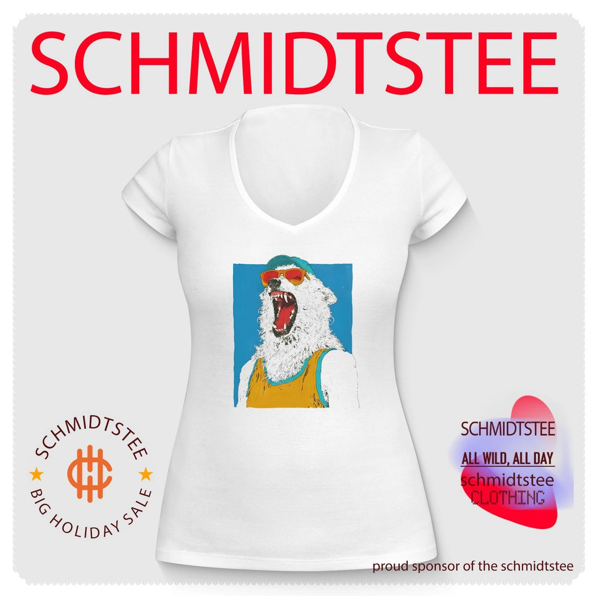 Polar bear wearing sunglasses and cap graphic shirt