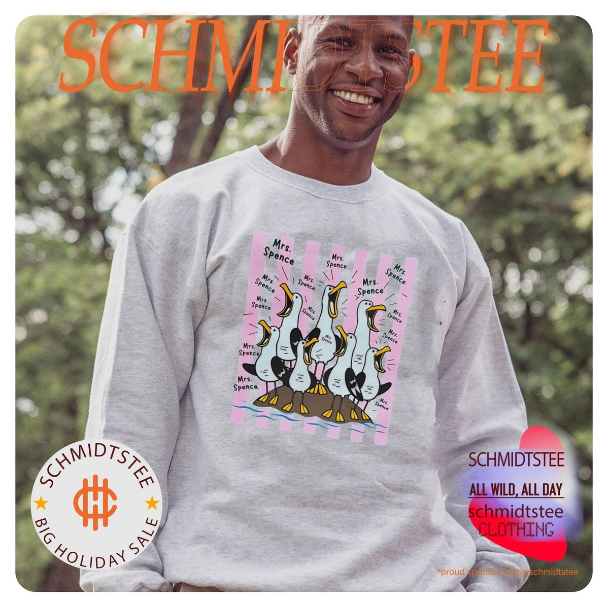 Screaming seagulls Mrs Spence illustrated shirt