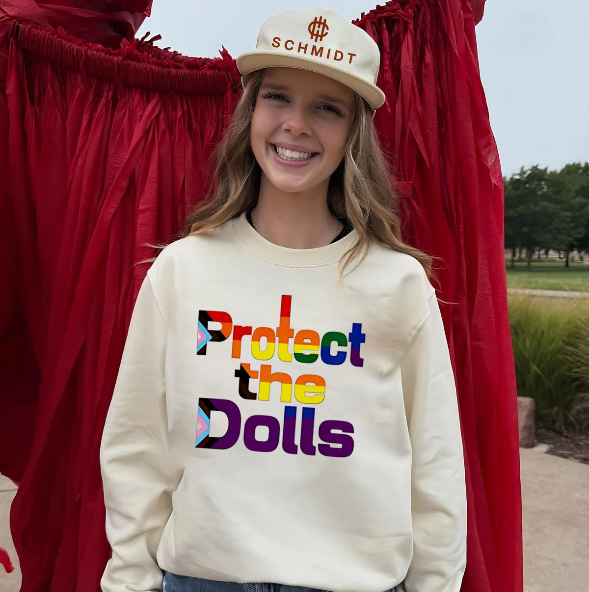 Protect the Dolls simple text rainbow shirt