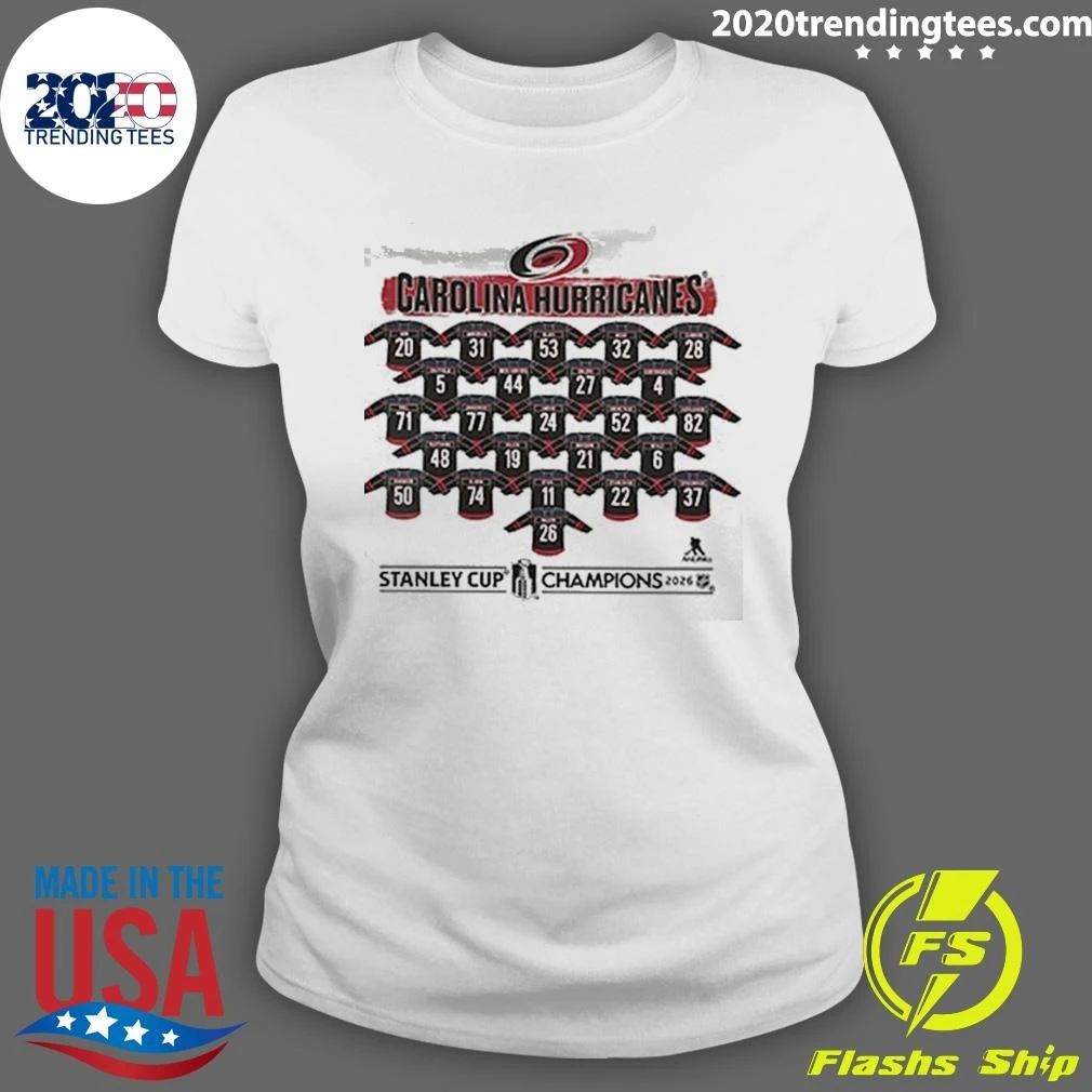 Carolina Hurricanes 2026 Stanley Cup Champions Roster V-neck 2 Sided Shirt
