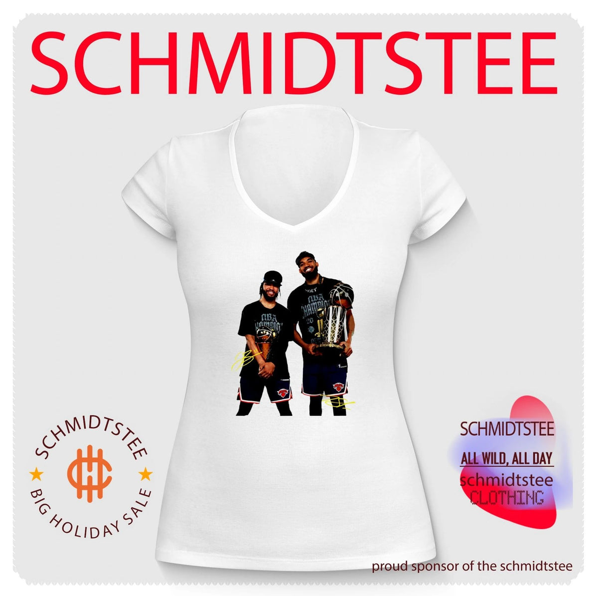 Jalen Brunson And Karl-Anthony Towns 2026 NY Knicks Champions holding trophy signature shirt