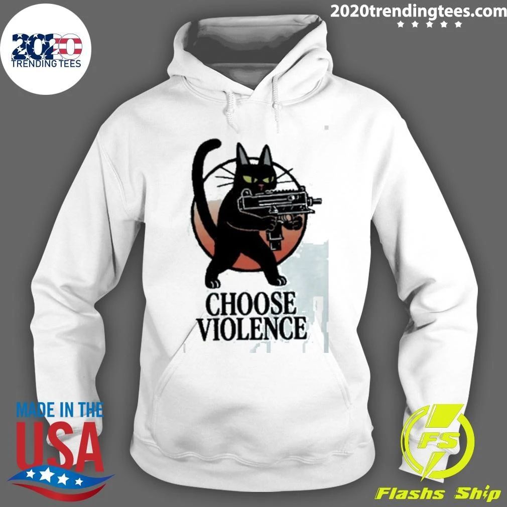 Black Cat And Gun Choose Violence Cartoon Shirt