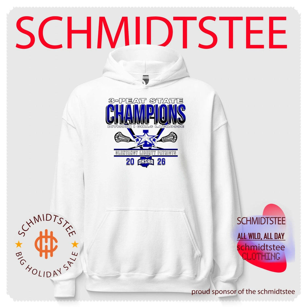Olentangy Liberty Patriots 2026 OHSAA Girls Lacrosse D1 3-Peat State Champions shirt