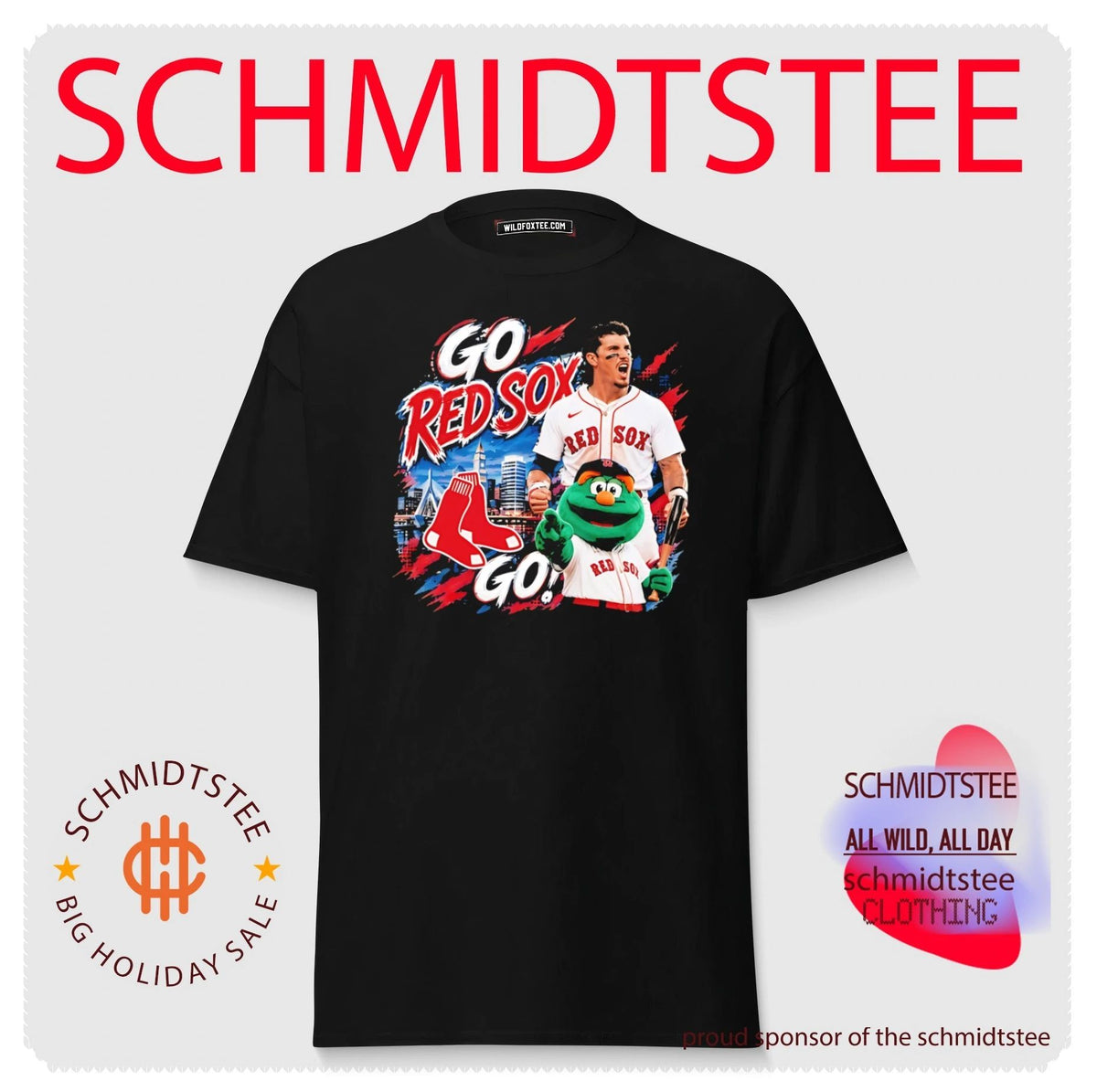 Boston Red Sox Mascot and Player Go Red Sox Go shirt