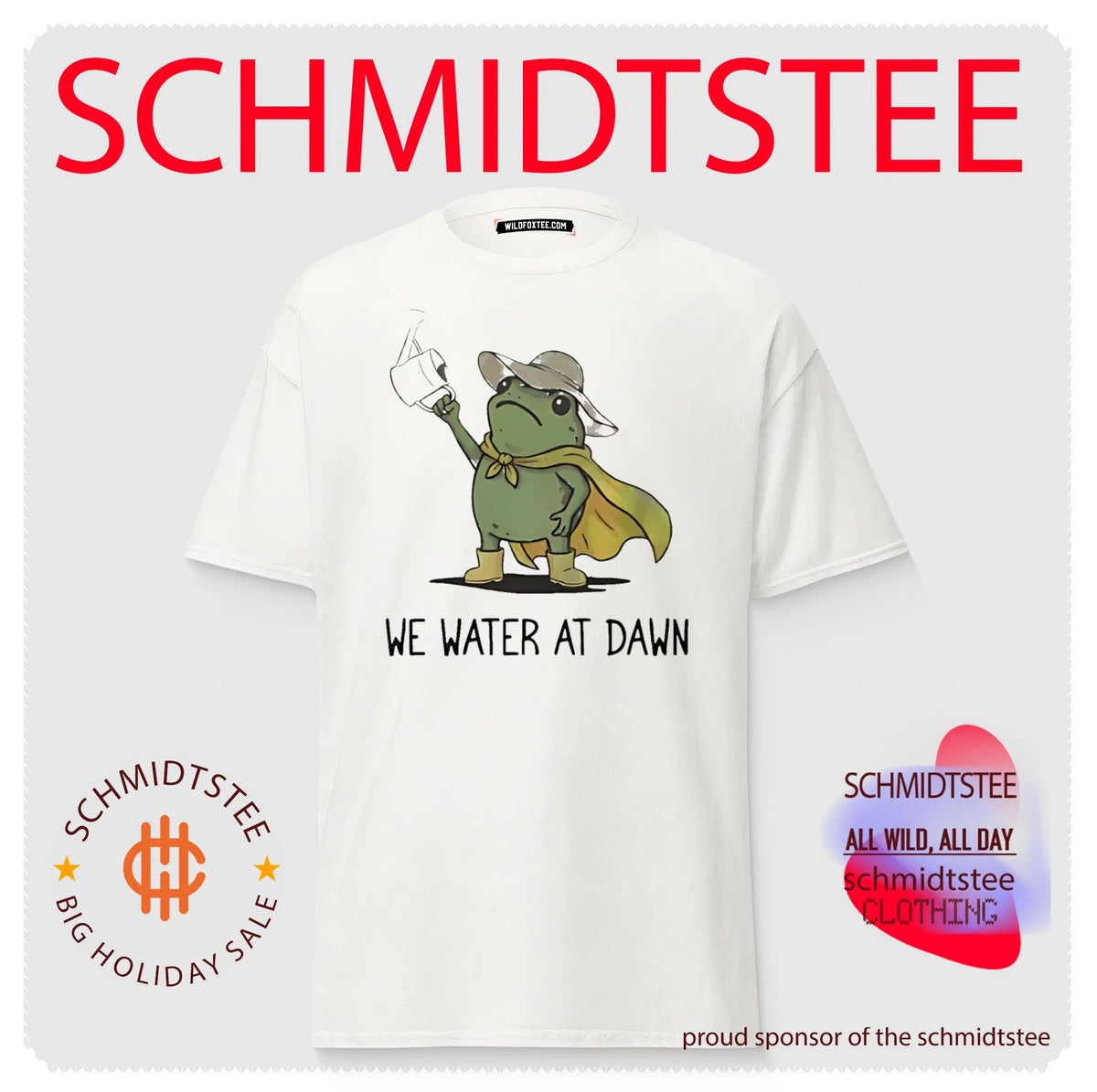 We water at dawn cartoon gardening frog shirt