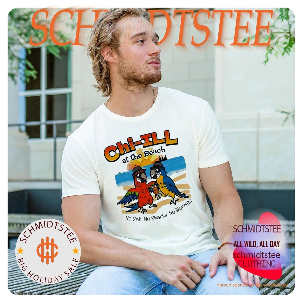 Parrots Chil-Ill at the Beach illustration shirt