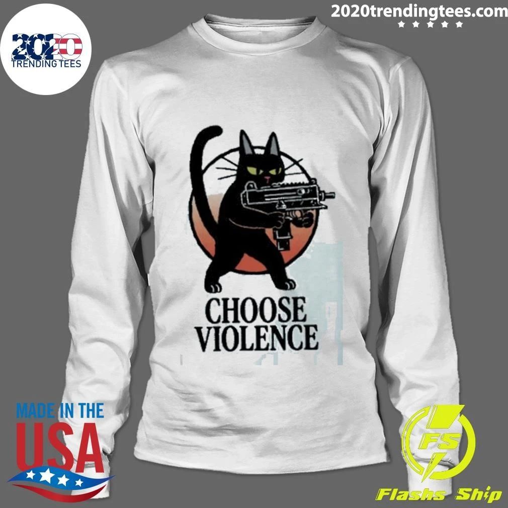 Black Cat And Gun Choose Violence Cartoon Shirt