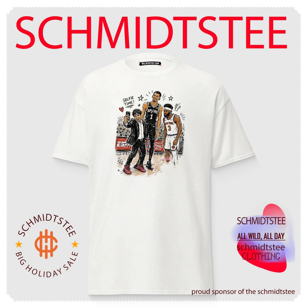 NY Knicks and San Antonio Spurs selfie time carucature illustration shirt