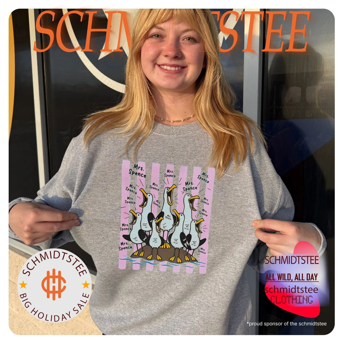 Screaming seagulls Mrs Spence illustrated shirt