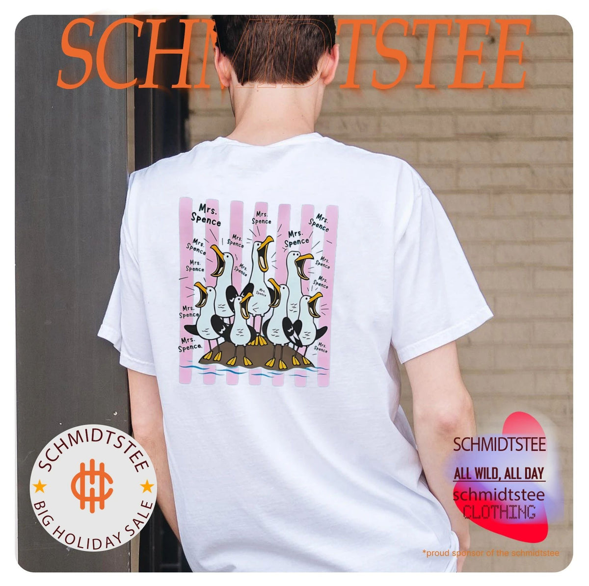 Screaming seagulls Mrs Spence illustrated shirt
