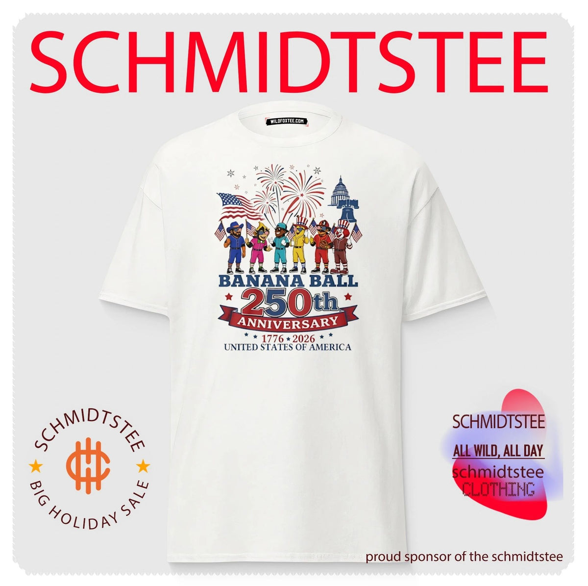 Banana Ball 250th Anniversary celebrate 2026 United States of America mascot characters shirt