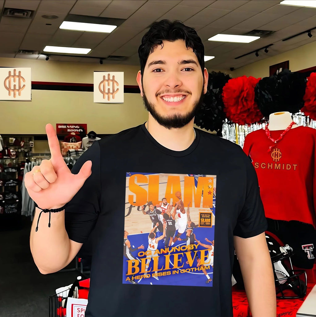 NY Knicks vs San Antonio Spurs SLAM OG Anunoby believe a hero rises in Gotham shirt