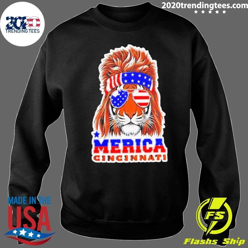 Merica Cincinnati Lion American Flag Sunglasses Patriotic Shirt