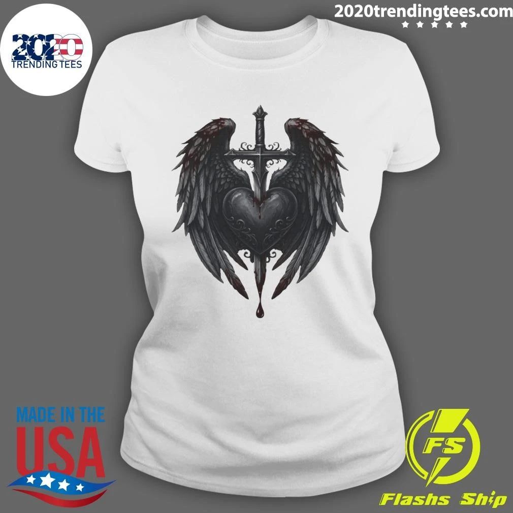 Gothic Heart Cross With Angel Wings Shirt