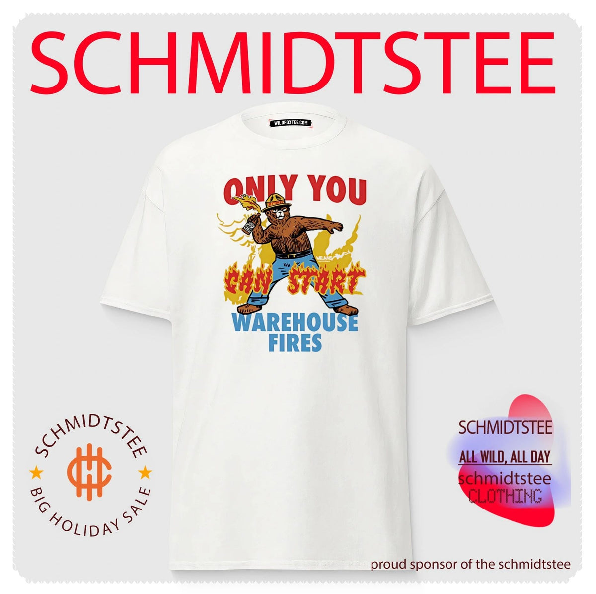 Smokey Bear only you can start warehouse fires illustration shirt