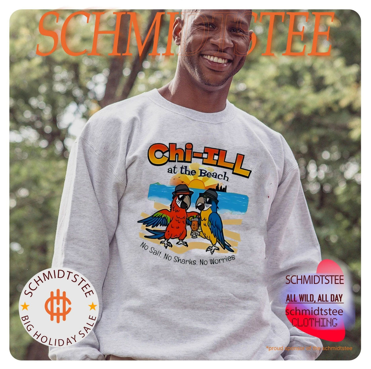 Parrots Chil-Ill at the Beach illustration shirt