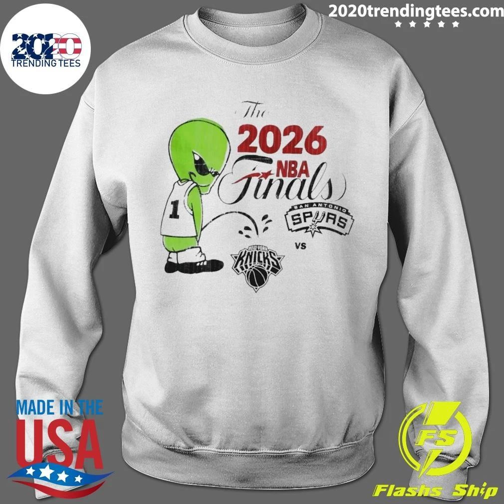 Spurs Vs Knicks Basketball Nba Finals 2026 Alien Peeing On Knicks Logo Funny Shirt