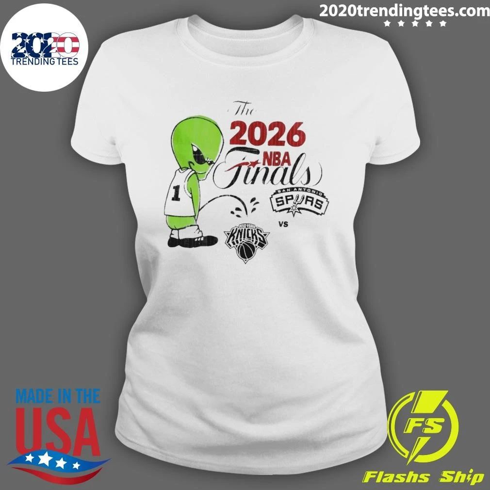 Spurs Vs Knicks Basketball Nba Finals 2026 Alien Peeing On Knicks Logo Funny Shirt