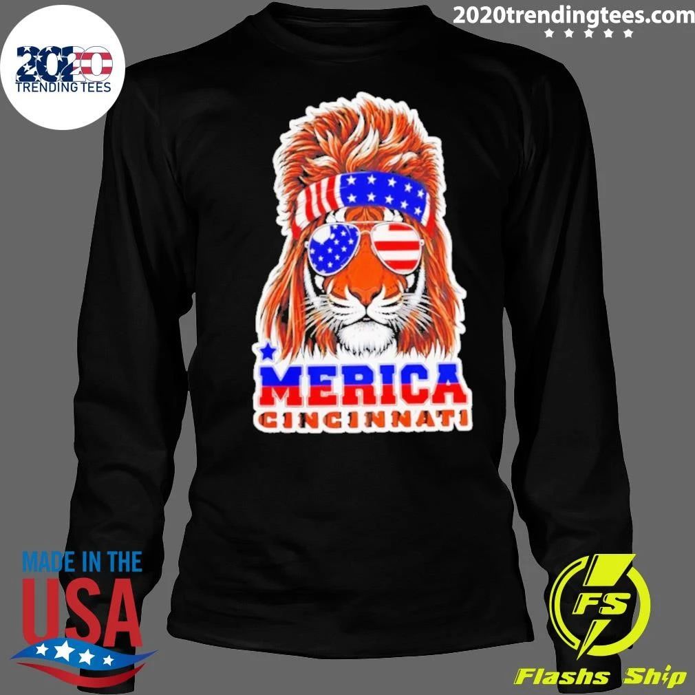 Merica Cincinnati Lion American Flag Sunglasses Patriotic Shirt