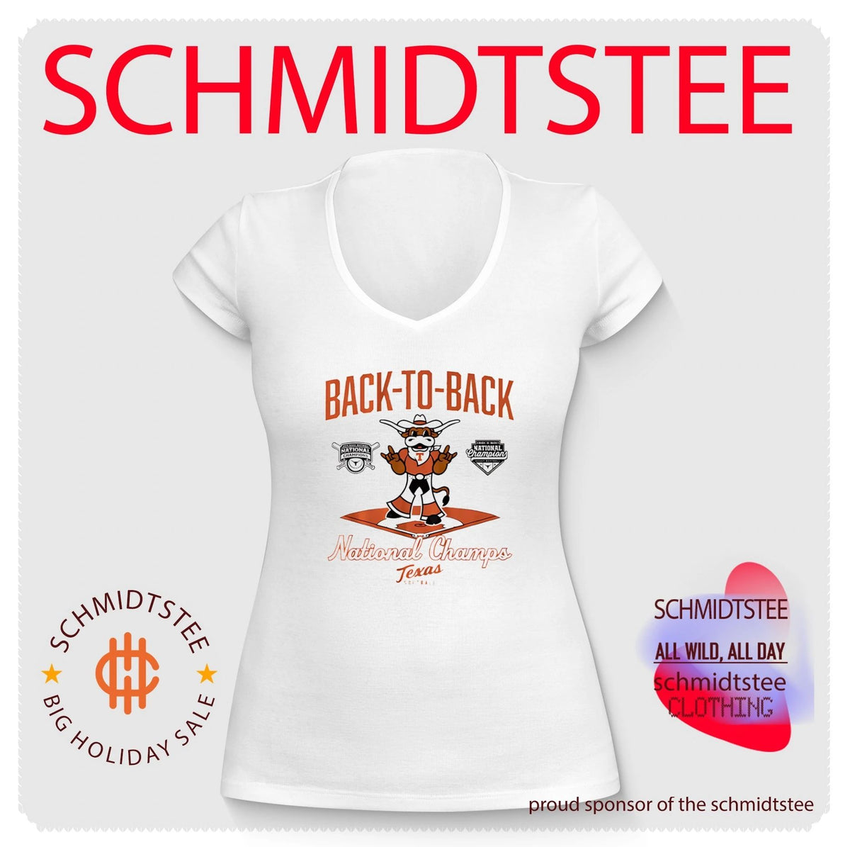 Texas Longhorns Softball 2026 NCAA WCWS National Champions back to back mascot diamond shirt