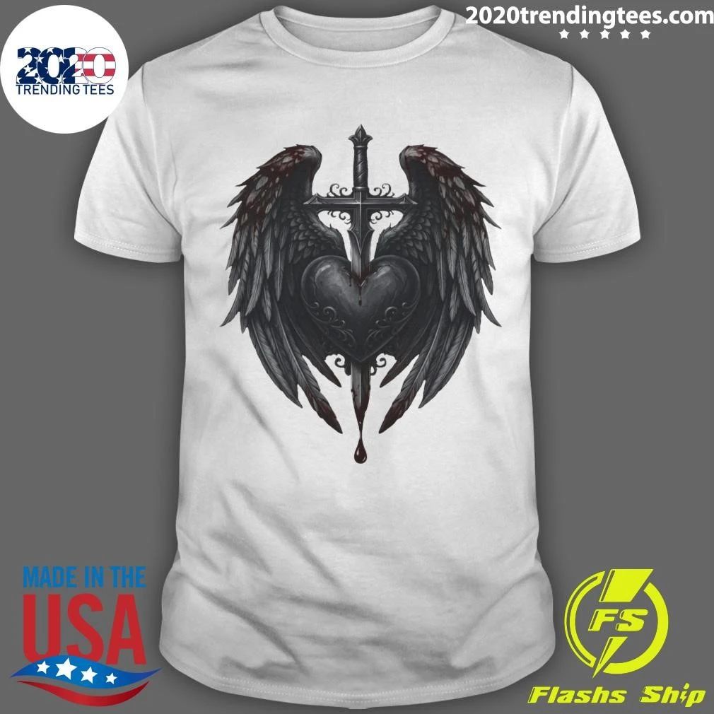 Gothic Heart Cross With Angel Wings Shirt