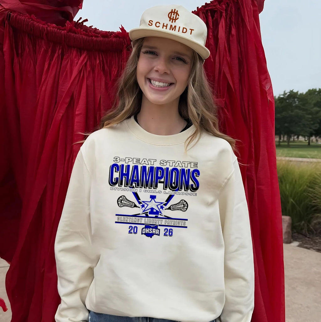 Olentangy Liberty Patriots 2026 OHSAA Girls Lacrosse D1 3-Peat State Champions shirt