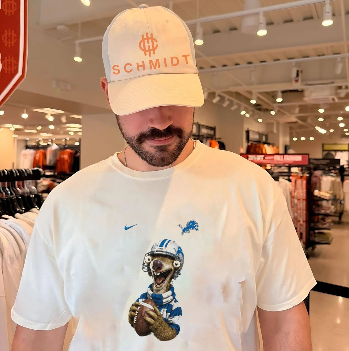 Sid from Ice Age Wearing Detroit Lions Helmet and Jersey shirt