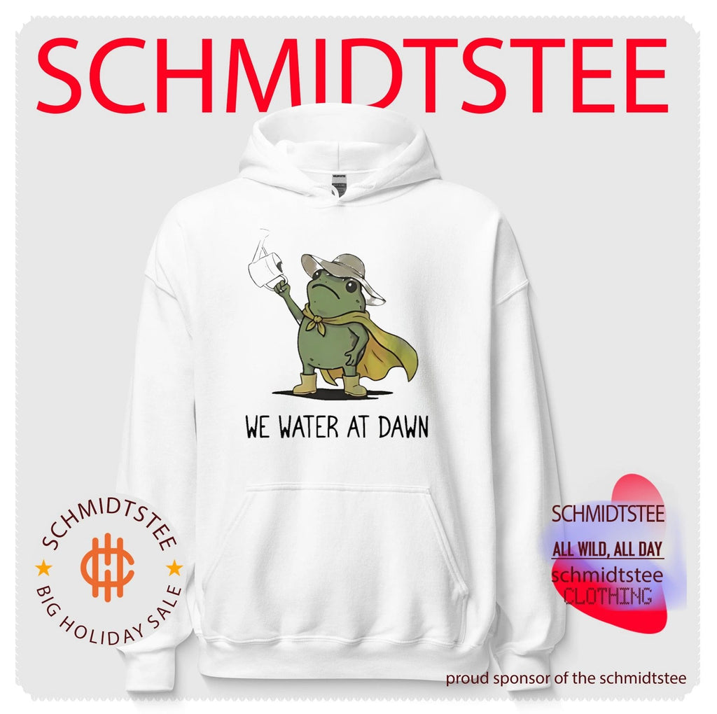 We water at dawn cartoon gardening frog shirt