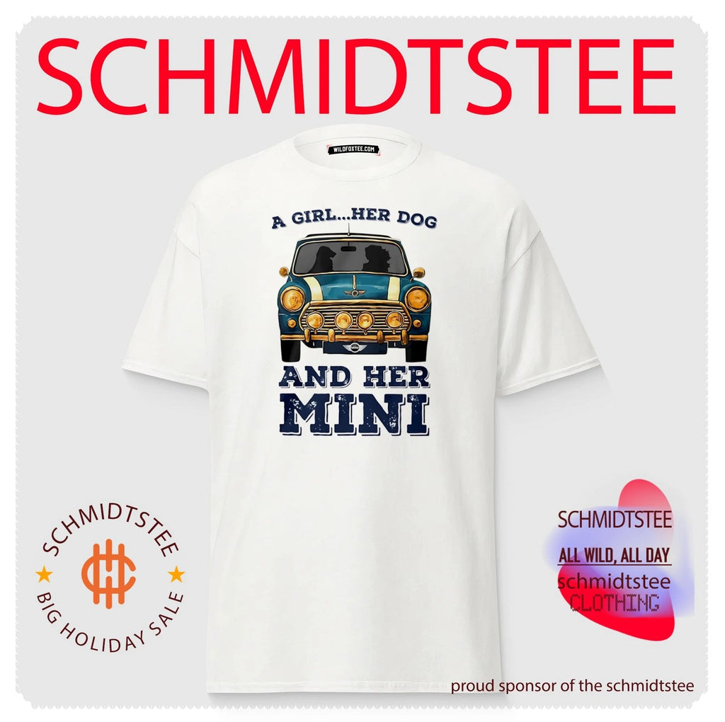 A girl and her dog and her mini car shirt