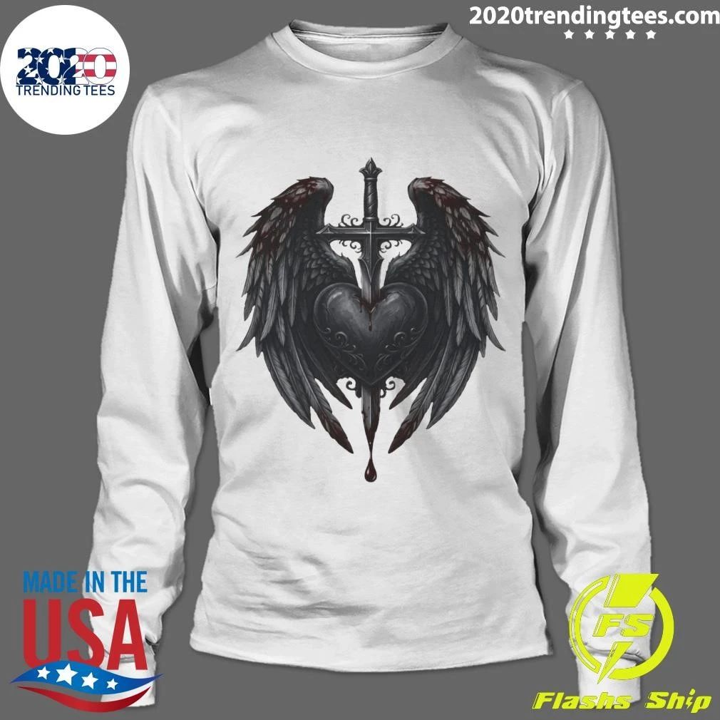 Gothic Heart Cross With Angel Wings Shirt