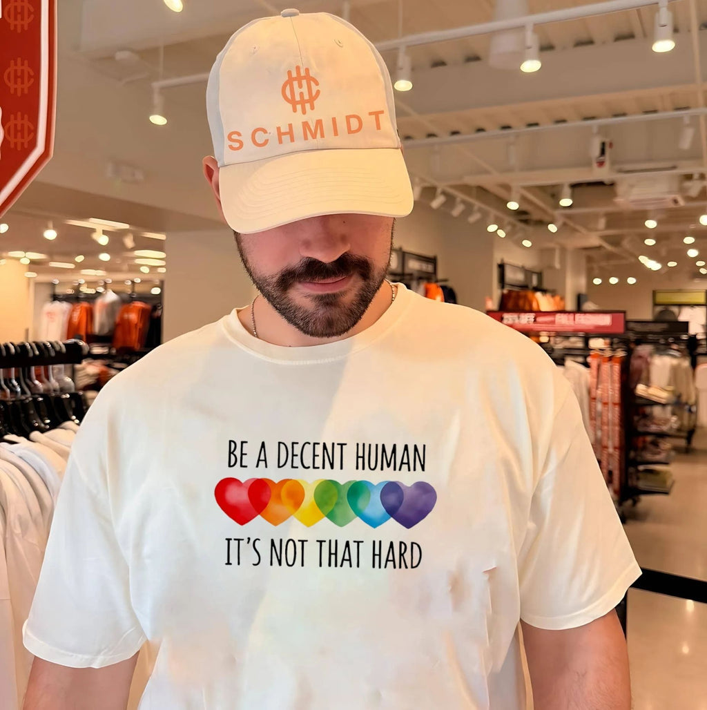Be a decent human it’s not that hard rainbow hearts graphic shirt