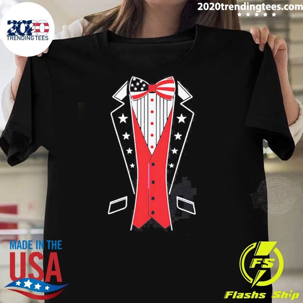 Patriotic American Flag Tuxedo Fourth Of July Shirt