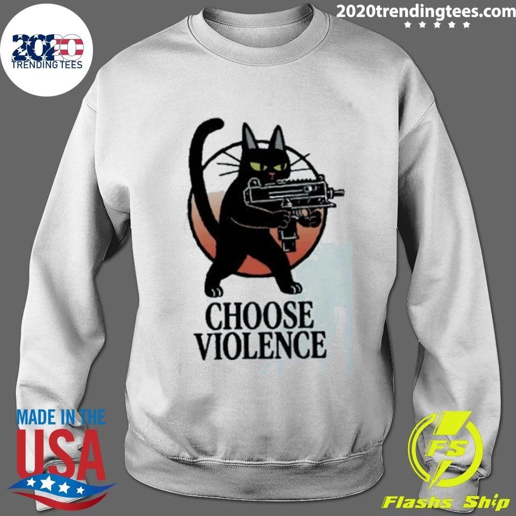 Black Cat And Gun Choose Violence Cartoon Shirt