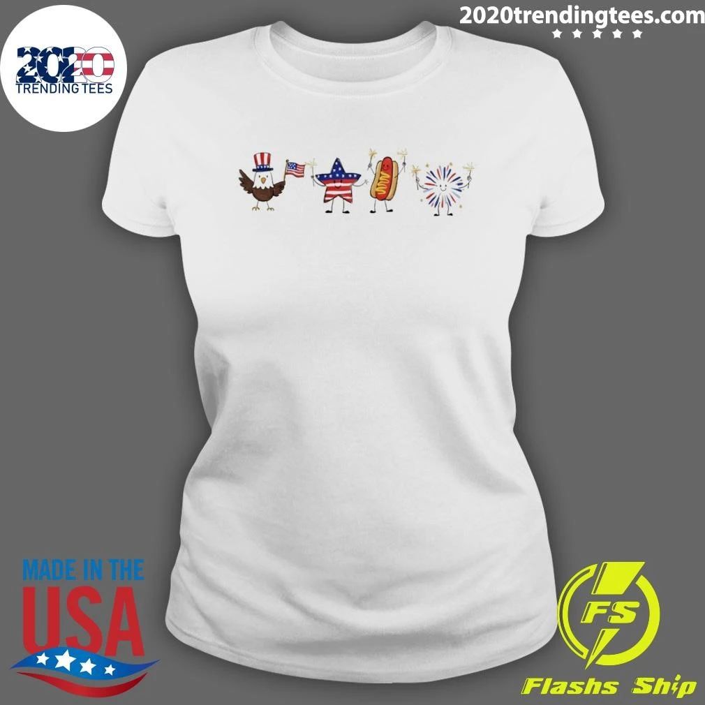 Bald Eagle Star Hot Dog And Firework Celebrate The American Holiday Cartoon 4th Of July Shirt