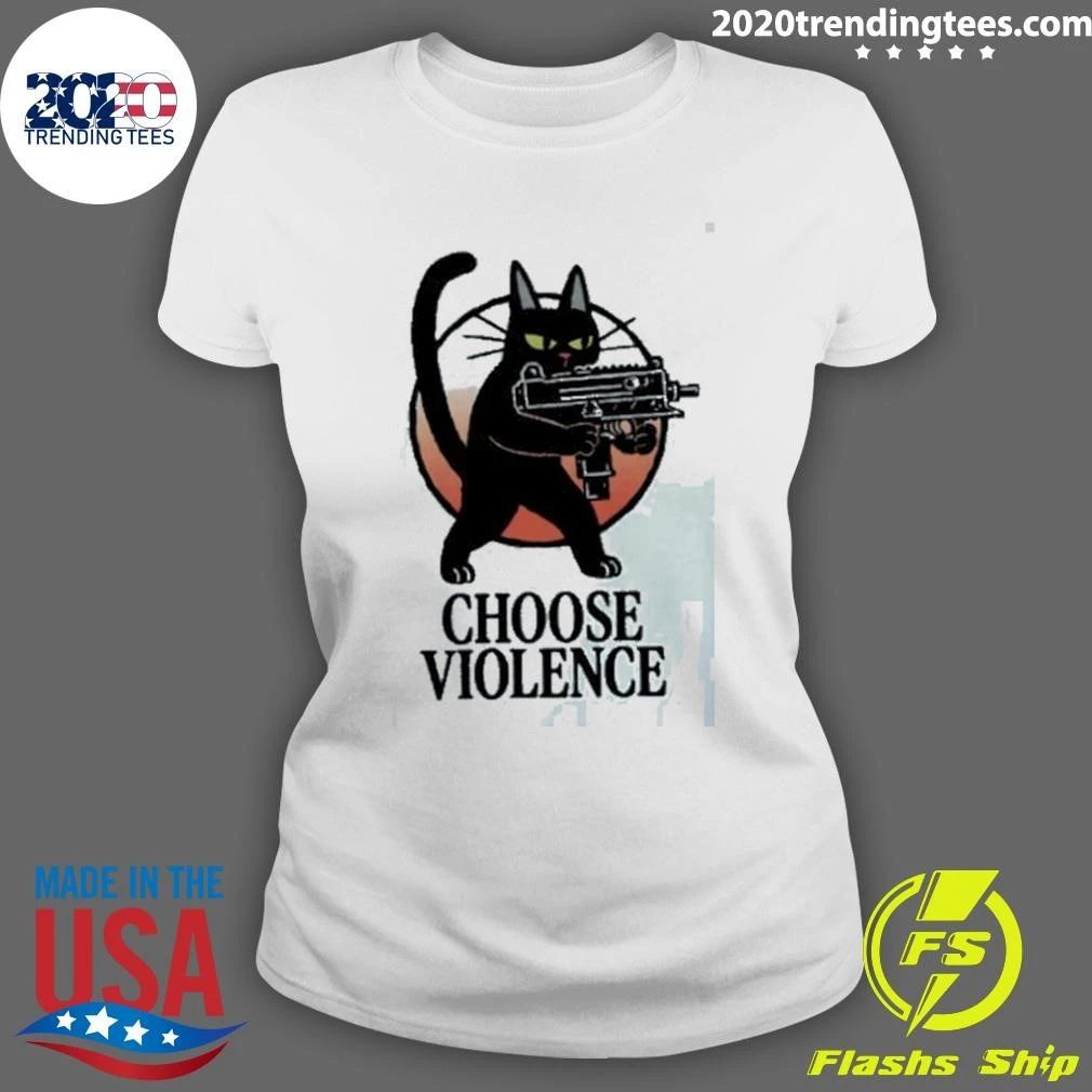 Black Cat And Gun Choose Violence Cartoon Shirt