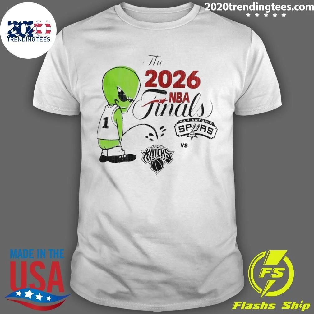 Spurs Vs Knicks Basketball Nba Finals 2026 Alien Peeing On Knicks Logo Funny Shirt