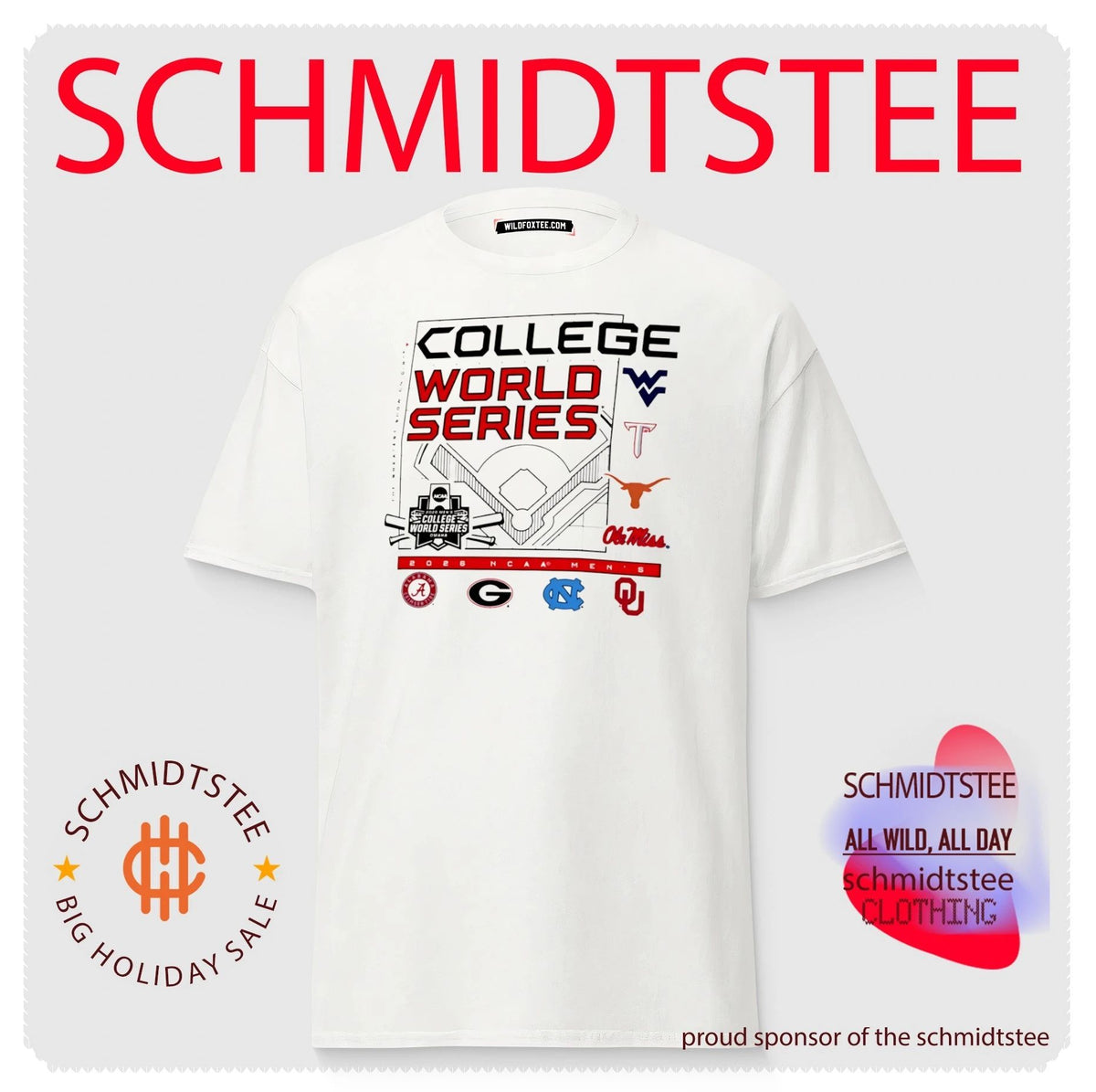 2026 NCAA Men’s College World Series 8 team logo shirt