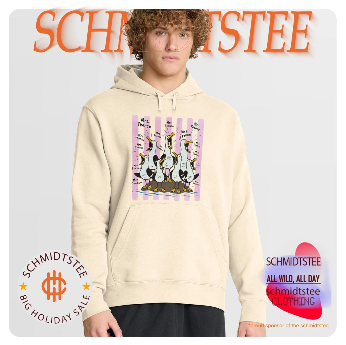 Screaming seagulls Mrs Spence illustrated shirt