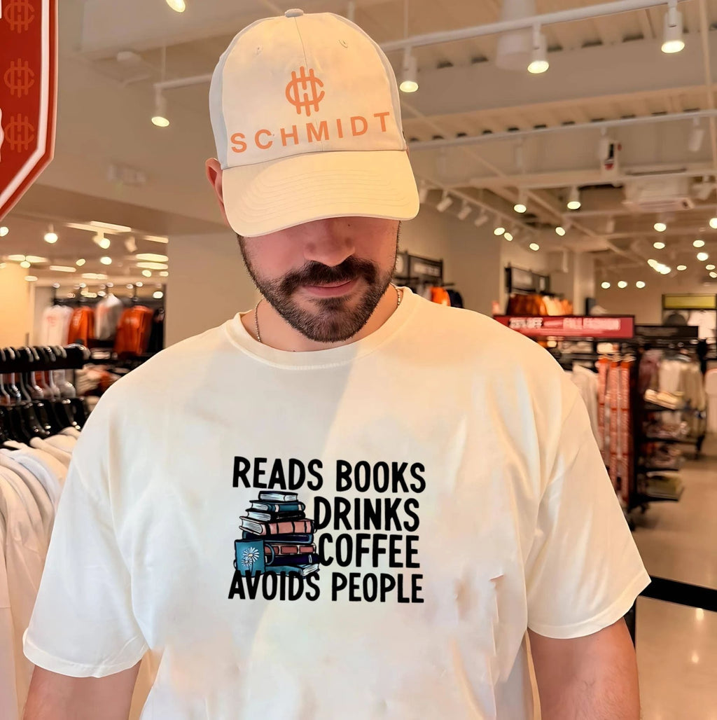 Reads books drinks coffee avoids people graphic shirt