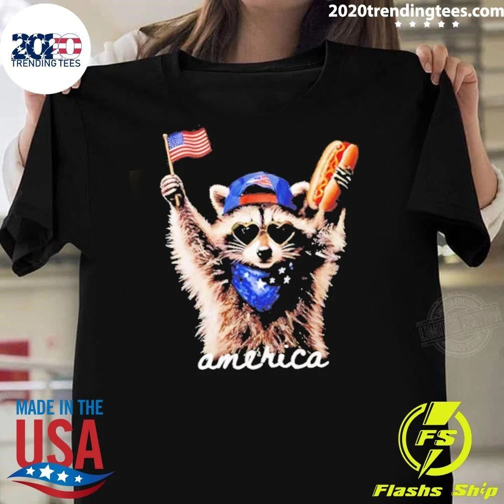 America Raccoon Hot Dog 4th Of July Shirt