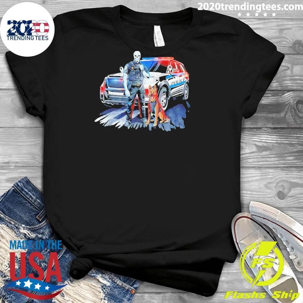Skeleton Police And Working Dog Graphic Shirt