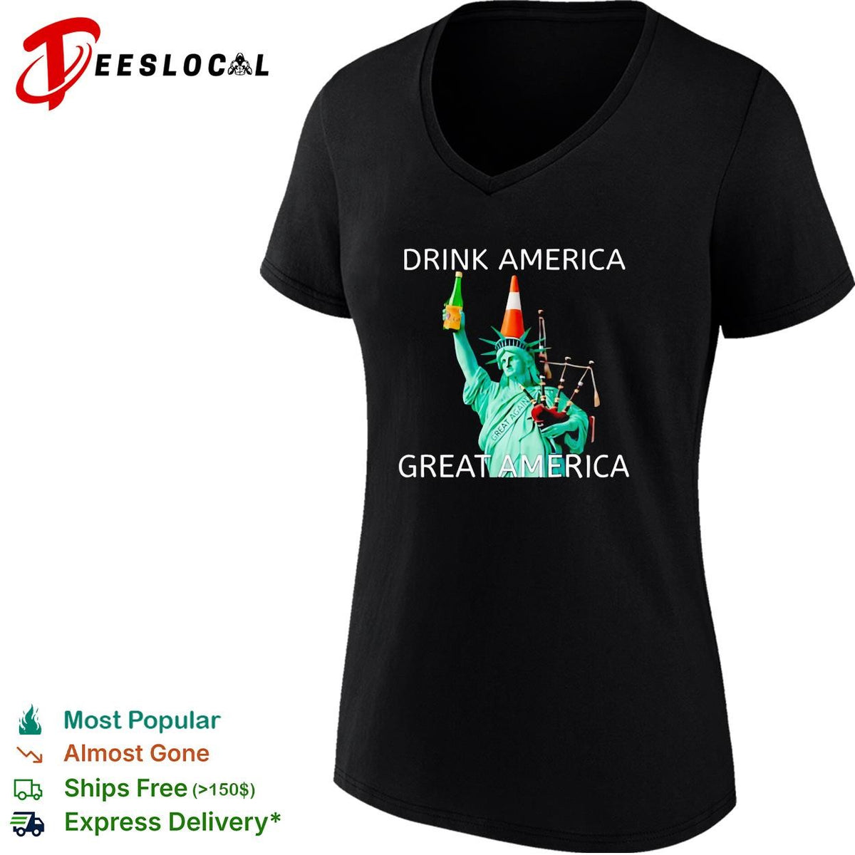 Drink America great America Statue of Liberty traffic cone funny graphic shirt
